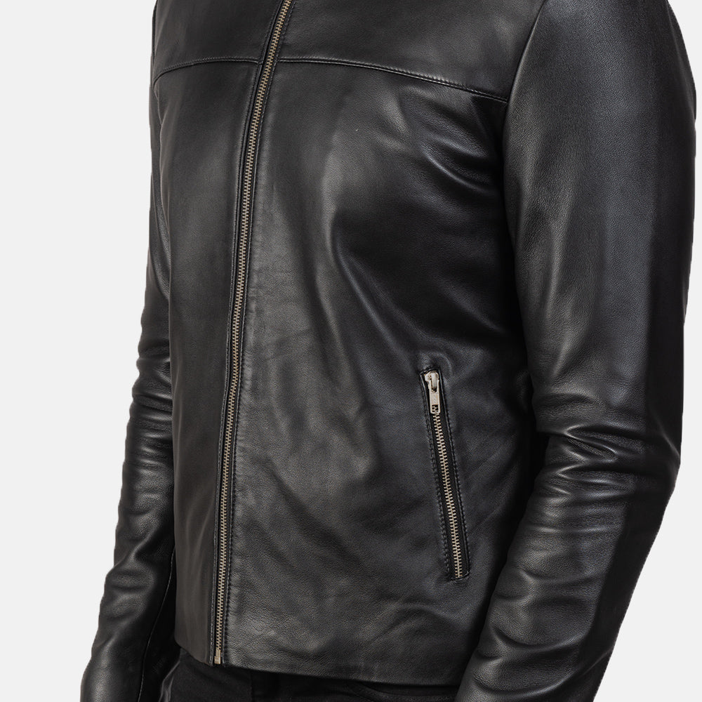Adornica Black Leather Biker Jacket - Image 6