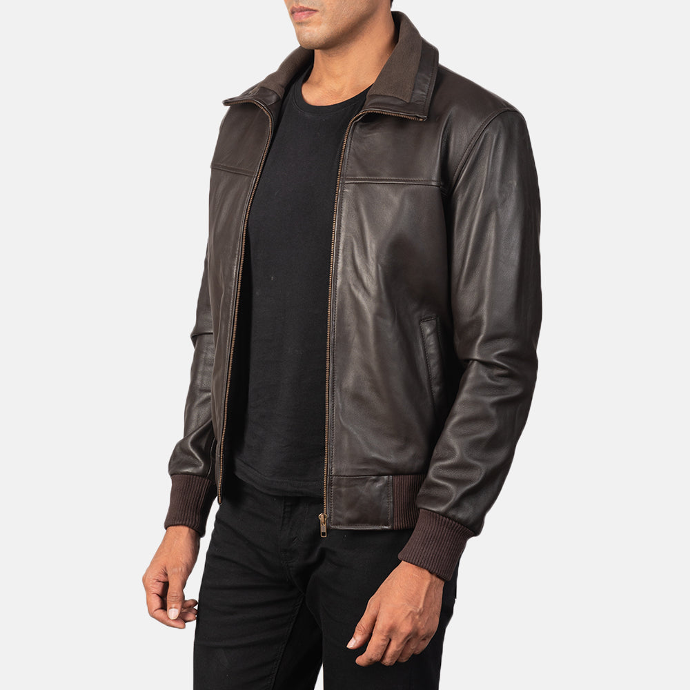Air Rolf Brown Leather Bomber Jacket - Image 2
