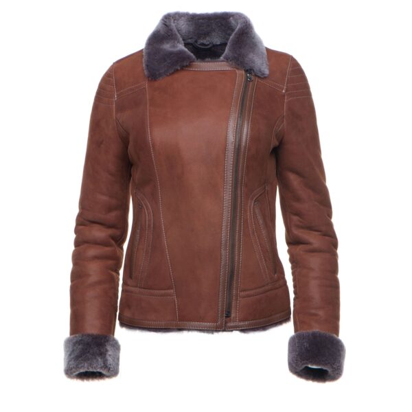 Reyna’s Tan Sheepskin Shearling B-3 Bomber Style Jacket - Image 2