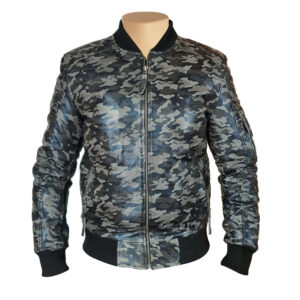 BomberGreyCamouflageMilitaryprintleatherjacket